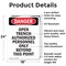 Signmission Portrait Open Trench Authorized Personnel Only Danger Sign, Aluminum, 18in W x 24in L, 2PK OS-2PACK-DS-A-1824-V-1909 - alternate 6